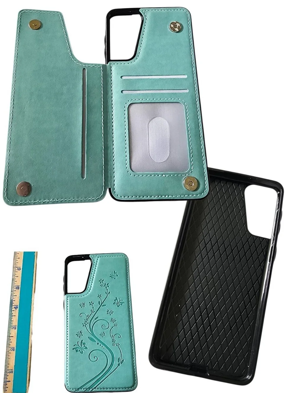 Teal Embossed Butterfly Wallet Case For Samsung Galaxy 20 Series
